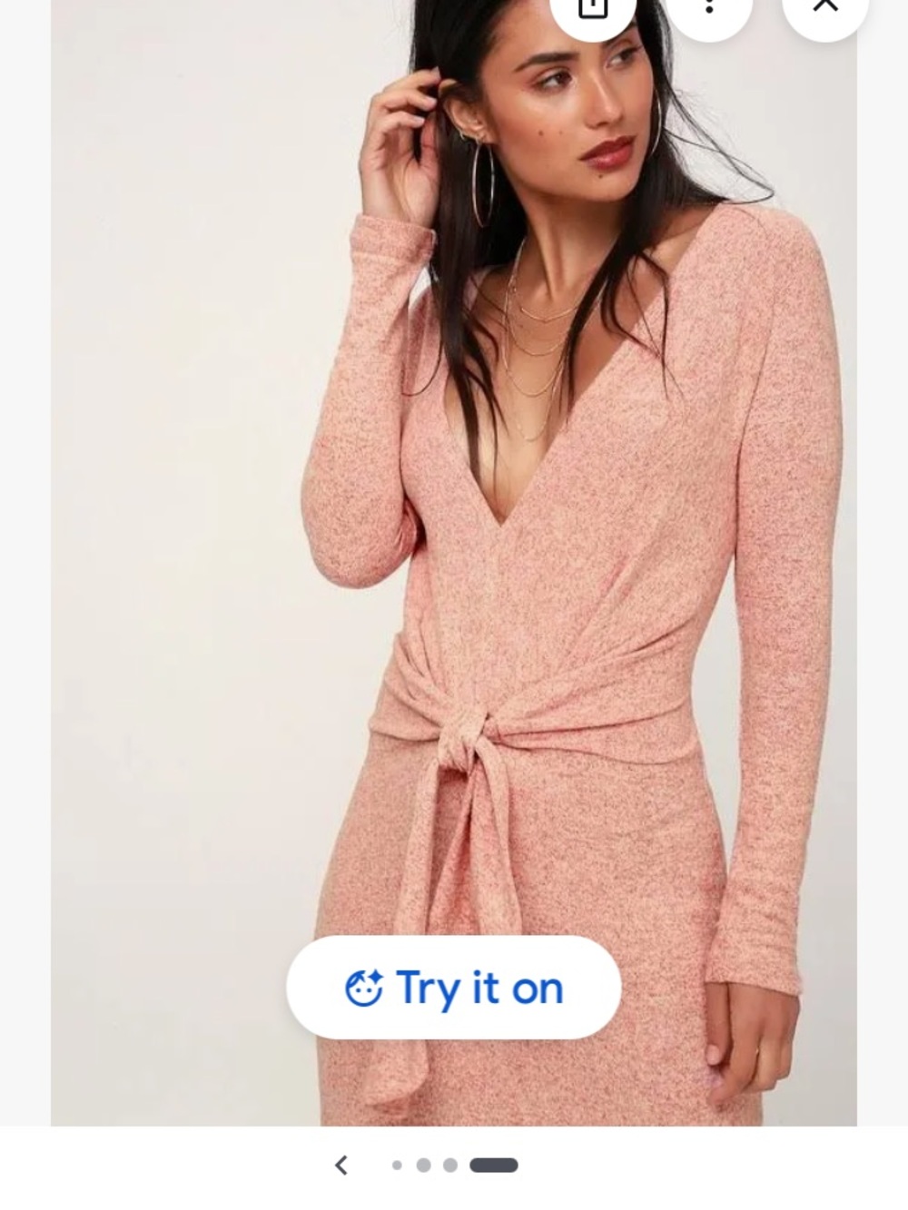 Free People Ginger cozy dress  Rose Tie-Front Knit Long Sleeve Dress